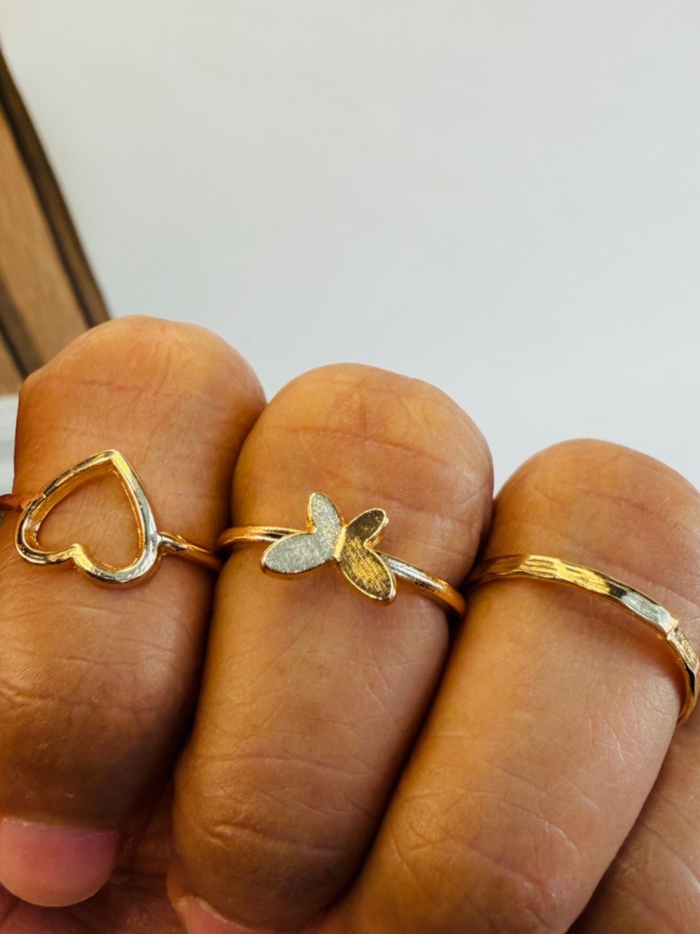 Delicate Gold Heart & Butterfly Stacking Ring Set - Women Jewelry